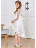 Ivory Beaded Lace Tulle High Low Popular Flower Girl Dress